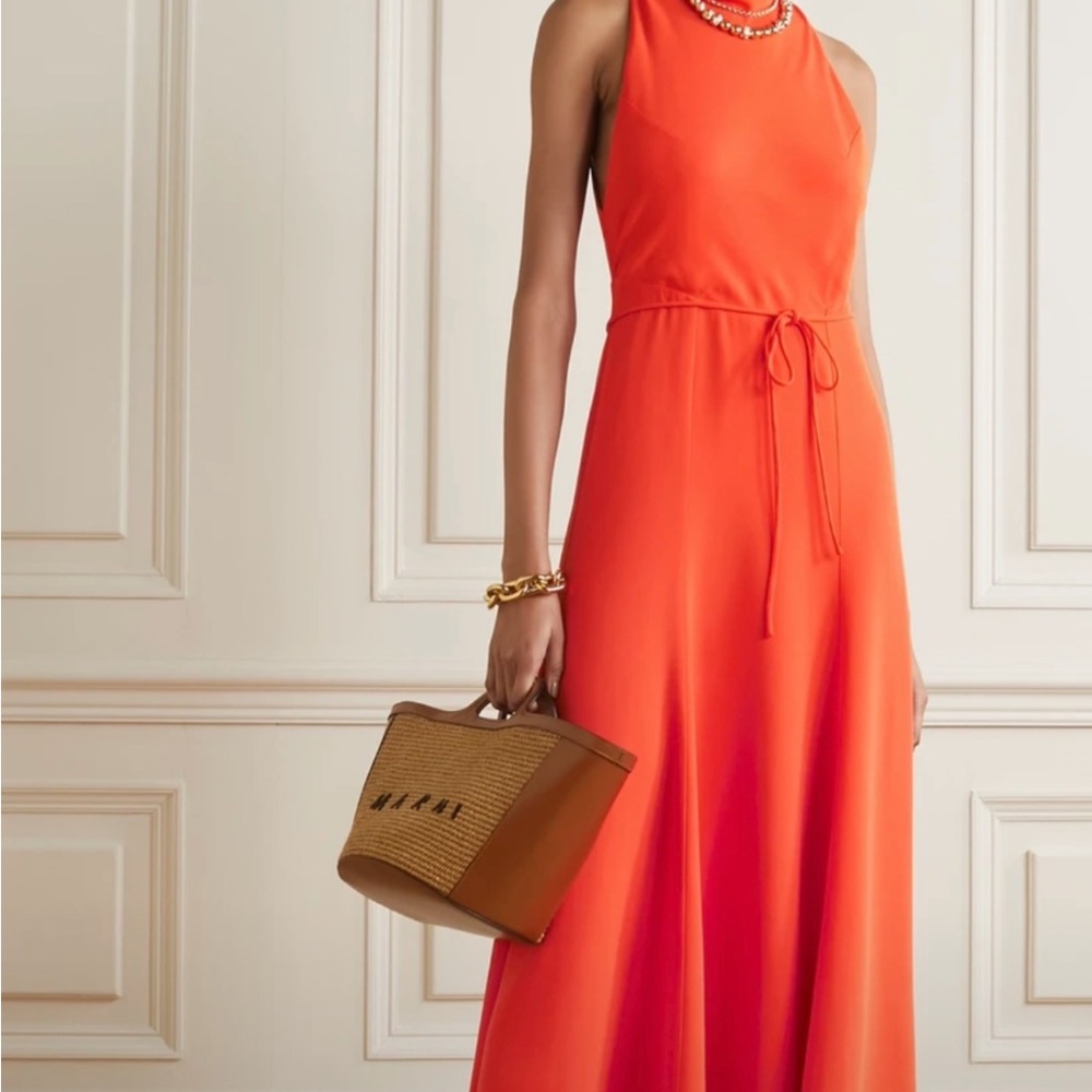 Tove Orange Emory tie-detailed crepe midi dress